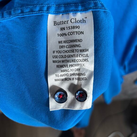 Butter Cloth Button Up Shirt Blue Check Trim Men’s L Long Sleeve Cotton - Picture 6 of 7